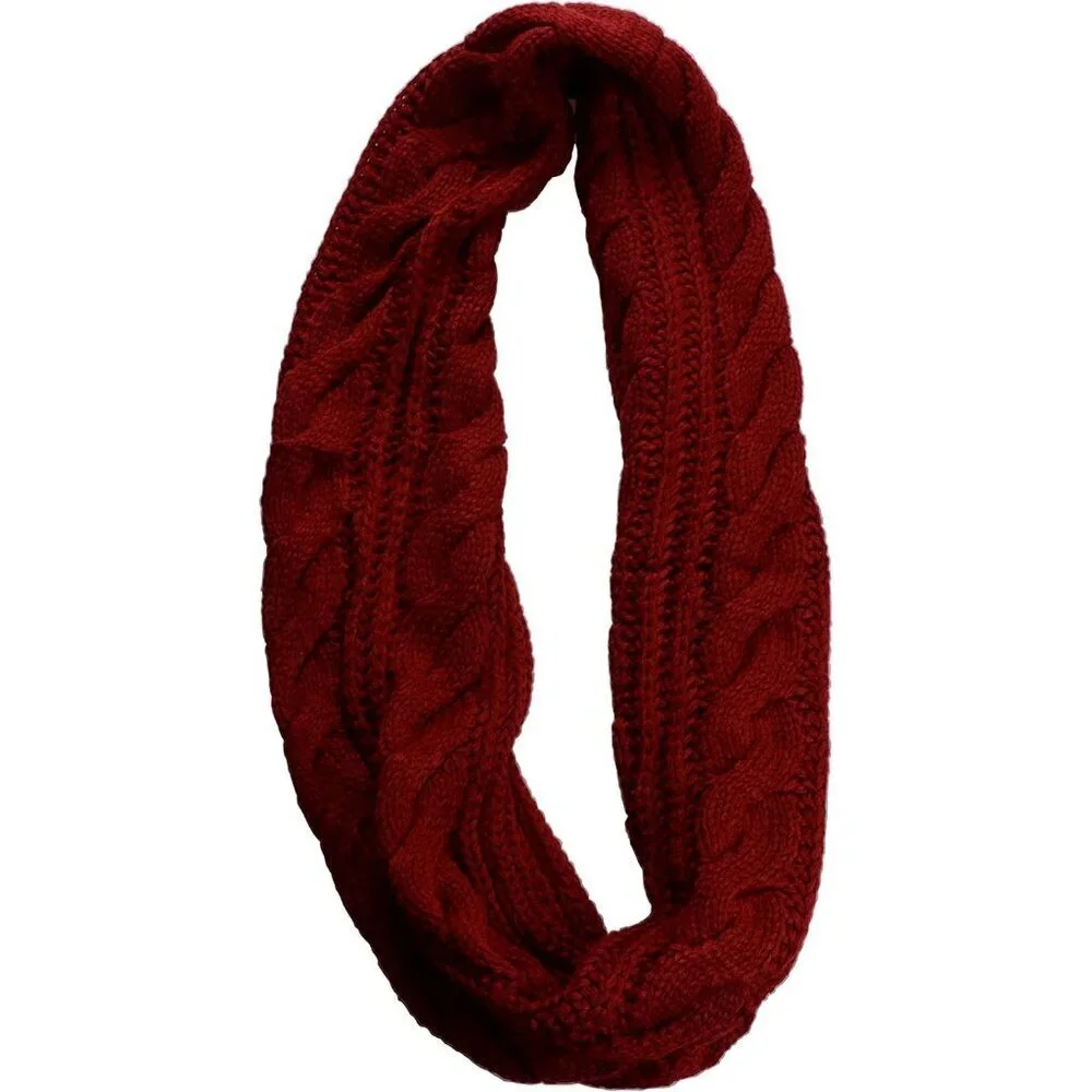 Women's Twist Claret Thick Ribbed Knit Winter Infinity Circle Loop Scarf